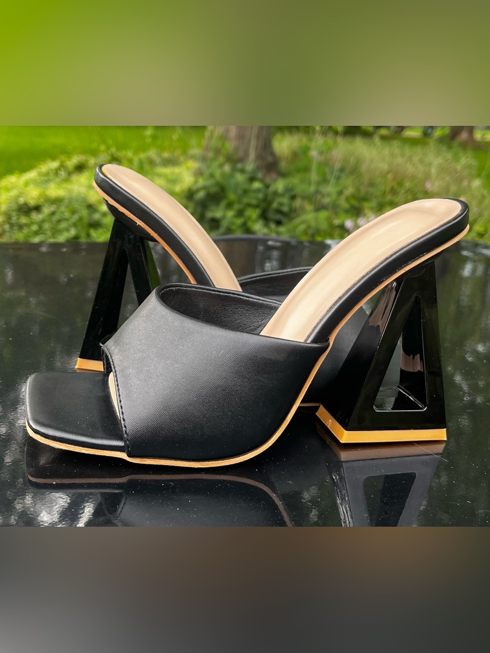 Black Geometric Heel Slide Sandals size 38/8
